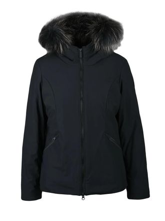 Bomboogie Fitted Stretch Coat with Removable Fur Trim