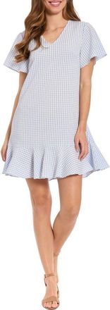 London Times Gingham Short Sleeve Ruffle Hem Shift Dress in Light Blue/White at Nordstrom Rack, Size X-Large
