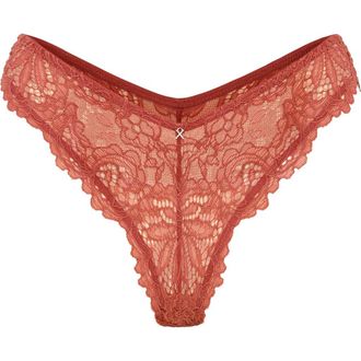 Savage x Fenty Romantic Corded Lace Brazilian Panties in Dry Poppy Brown at Nordstrom, Size 1 X