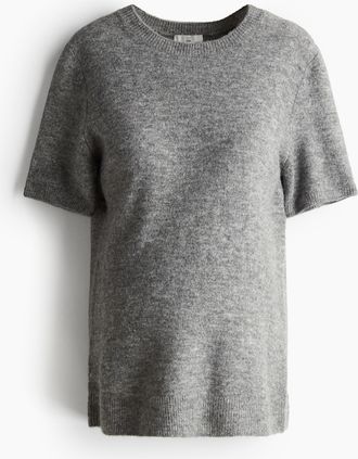 H&M MAMA Kurzarmshirt aus Feinstrick - Graumeliert