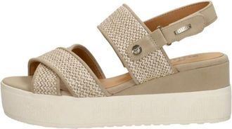Mustang Platte Sandalen - Dames - Sleehakken - Beige - 36 EU - Leer - Schoenen