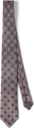 Brunello Cucinelli Silk tie with squares pattern in Brown at Nordstrom