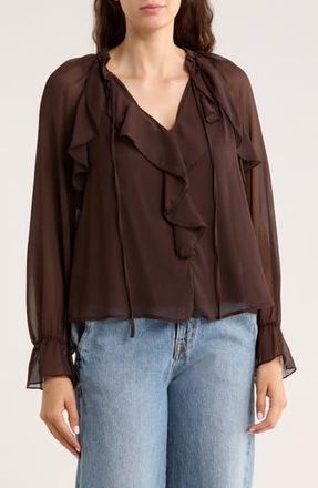 Melloday Ruffle Long Sleeve Top in Coffee at Nordstrom Rack, Size Medium