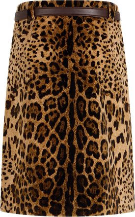 Max Mara Womens Skirt Falange Leopard-Print Belted Brown Cotton