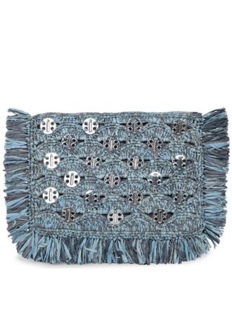 Paco Rabanne Blue Denim Raffia Clutch Bag
