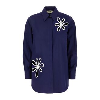 Fendi Flower-cutout Shirt - female - Fendi - Shirts - Blue - 2XS - Blouses & Shirts