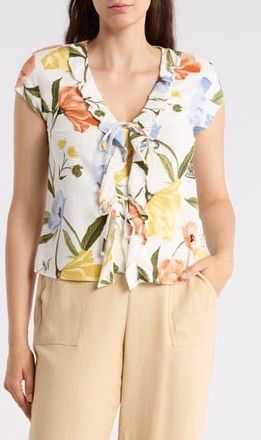 Ellen Tracy Ruffle Tie Front Top in Whimsical Floral at Nordstrom Rack, Size X-Large