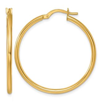 Diamond2Deal 14K Yellow Gold 2x35mm Round Tube Hoop Earrings