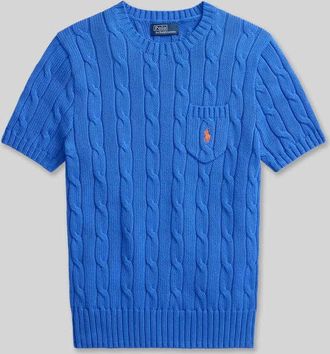 Polo Ralph Lauren Slim Fit Kurzarmpullover mit Label-Stitching in Blau, Gr&ouml;&szlig;e XXL