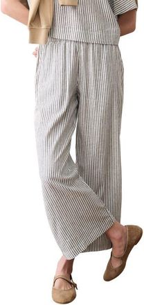 Marine Layer Allison Stripe Pull-On Crop Wide Leg Hemp Blend Pants in India Ink Stripe at Nordstrom, Size X-Small