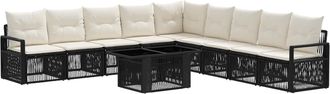 vidaXL Conjunto De Sof&aacute;s De Jard&iacute;n 10 Uds. Negro Y Blanco Crema Vidaxl