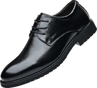 Generic Dress Oxford Shoes for Men Lace Up Round Burnished Toe Derby Shoes Vegan Leather Rubber Sole Anti-Slip Non Slip Classic(Black,5.5 UK)