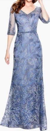 Montage by Mon Cheri Illusion Sleeves Lace Dress In Delphinium