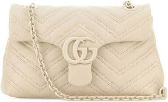 Gucci Ivory Nappa Leather Small Gg Marmont Shoulder Bag