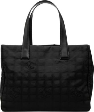 Chanel New Travel Line Black Nylon Leather Handbag Tote Bag (Pre-Owned)