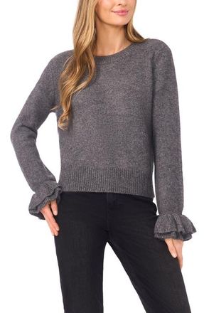 CeCe by Cynthia Steffe Ruffle Cuff Sweater in Medium Heather Grey at Nordstrom, Size X-Large