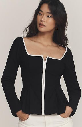Maeve Zip-Front Square-Neck Blouse