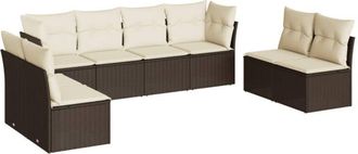 vidaXL Set Sof&aacute;s De Jard&iacute;n 8 Piezas Y Cojines Rat&aacute;n Sint&eacute;tico Marr&oacute;n Vidaxl