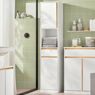 SoBuy Space-Saving Bathroom Tall Cabinet - White & Wood Trim