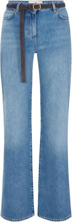 Elisabetta Franchi Jeans, Dames, Blauw, W31, Katoen, Palazzo Jeans Met Riem