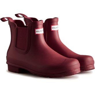 Hunter Original Chelsea Boot Rubber Womens Merlot Wellington Boots - Red - Size UK 5