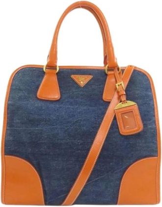 Prada Pre-owned Handbags, female, Blue, Size: ONE SIZE Pre-owned Vintage Canvas Handbag