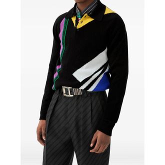 Versace Intarsia-Knit Greca Motif Sweater - Black