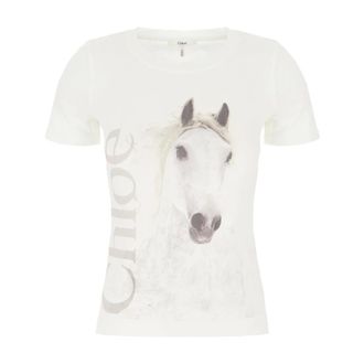 Chlo&eacute; Tops, Dames, Wit, M, Katoen, T-shirt van bedrukt katoen