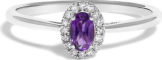 House of Brilliance 10K White Gold Oval and Diamond Accent Halo Birthstone Ring in Purple Amethyst at Nordstrom, Size 7.5