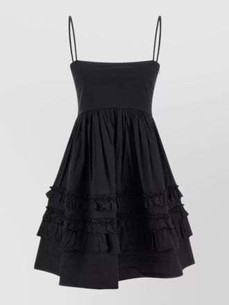 Ganni mini dress frill flared skirt smocked back