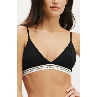 Cotton On Womens Branded Cotton Cross Over Bralette in Black at Nordstrom, Size Xx-Small