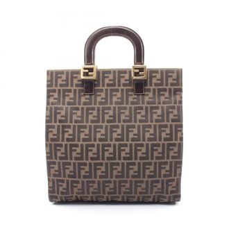 Fendi Zucca Brown Canvas Leather Handbag Tote Bag (Pre-Owned)