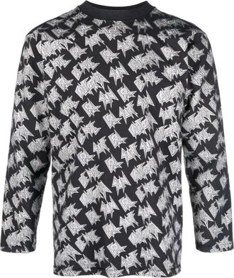 ERL Gebreid T-shirt met lange mouwen en print - Heren - Longsleeves - Zwart - M - Katoen - Tops