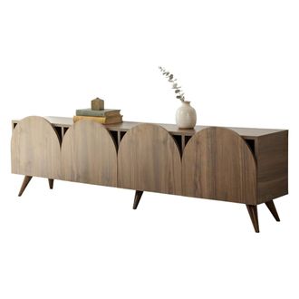 Dmora Mueble Para Tv Visco, 4 Compartimentos, 4 Puertas Abatibles, 180x35x50h Cm, Color Nogal Marr&oacute;n