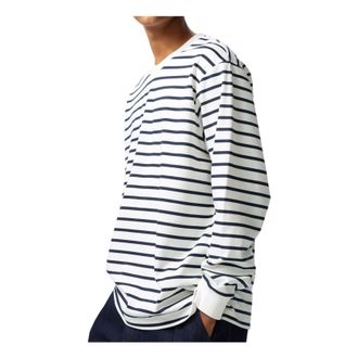 Uniqlo AIRism Cotton Striped Crew Neck T-Shirt Long Sleeve White 477340-00