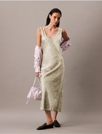 Calvin Klein Womens Crushed Satin Print Midi Dress - Neutral - 0