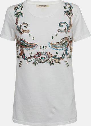 Roberto Cavalli White Crystal Embellished Knit Top