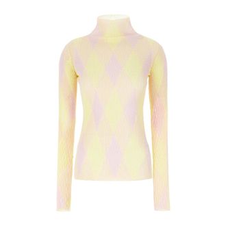 Burberry Turtlenecks, female, Multicolor, Size: M Argyle Cotton Silk Sweater