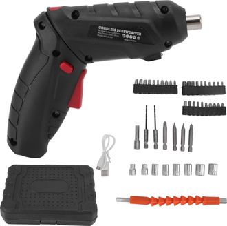 Infinite [taladro Atornillador Inal&aacute;mbrico] Mini Bater&iacute;a Con Conexi&oacute;n Usb, Color Negro, Incluye 46 Puntas, Abs, 1800 Mah, 250 Rpm Para Montaje De Muebles