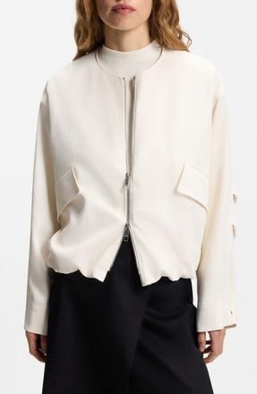 BOSS Jajila Bubble Hem Twill Bomber Jacket in Soft Cream at Nordstrom, Size 14