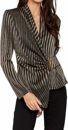 Frank Lyman Design Metallic Ruched Knit Top In Black/gold