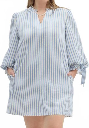 Entro Olivia Curve Striped Bow Tie Detail Mini Dress In Powder Blue Multi