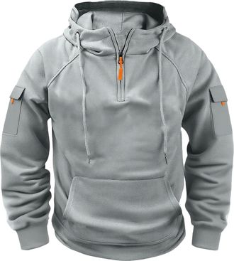 Generic Hoodies for Men UK Quarter Zip Pullover Cargo Hoodie Jacket Fleece Hooded Sweatshirts with Pockets Mens Hoodie Pullover Top Plain Ribbed Cuff Long Sle