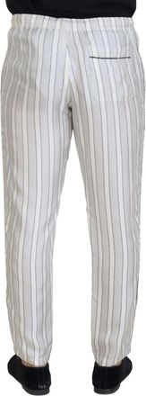 Dolce & Gabbana White Stripes Silk Lounge Trouser Mens Pants