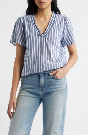 Beach Lunch Lounge Bree Ruffle Linen & Cotton Top in French Blue at Nordstrom, Size X-Small