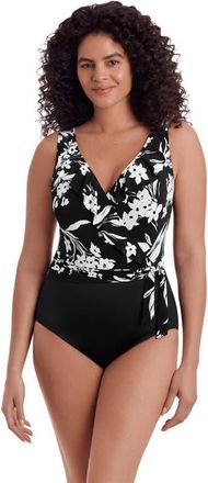 Longitude Ruffle Front Sash Surplice Long Torso One-Piece Swimsuit in Vineyard Vacay at Nordstrom, Size 10