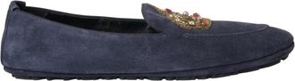 Dolce & Gabbana Blauwe Leren Crystal Crown Loafers Schoenen - Heren - Loafers - Blauw - 40 EU - Leer - Schoenen