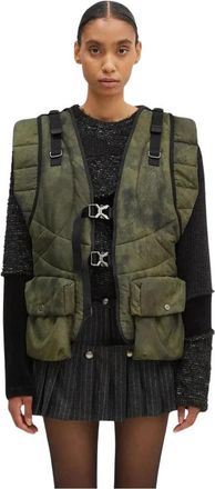 Andersson Bell Gewatteerd Gilet met Gespsluiting - Dames - Bodywarmers - Groen - S/M - Leer - Jassen
