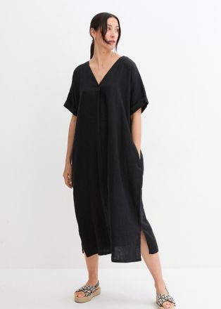 Bonprix Tunikakleid BONPRIX Kaftan-Kleid aus reinem Leinen, Damen, Gr. 36, N-Gr, schwarz, Obermaterial: 100% Leinen, oversize, Kleider Tunikakleid, f&uuml;r elegan