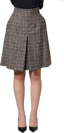 Dolce & Gabbana Womens Brown Tweed Kick Pleat High Waist Mini Skirt Alpaca Wool Nylon